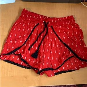 H&M High Rise Red and Black Flowy Shorts